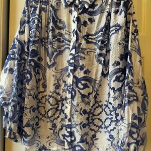 Oversized Blue and White Boutique Top